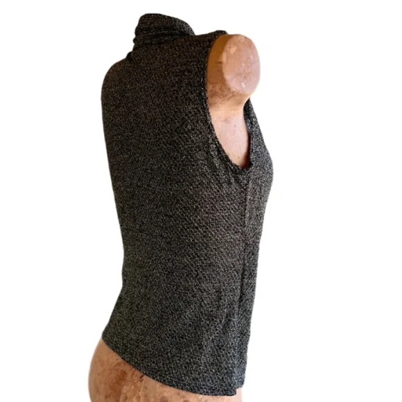 Metallic V-neck Faux Wrap Side Cinched Sleeveless Top - Picture 2 of 6